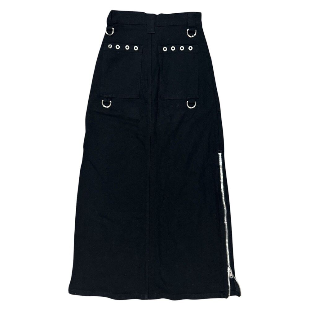 Dolls Kill Widow Black Maxi Skirt D-Ring Grommet Side Zip Goth Punk Skirt XS